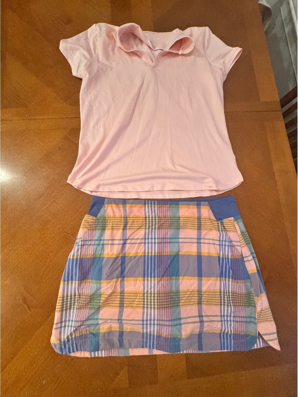 Walter Hagen Pink Polo Shirt and Plaid Skort Set Size L 2616